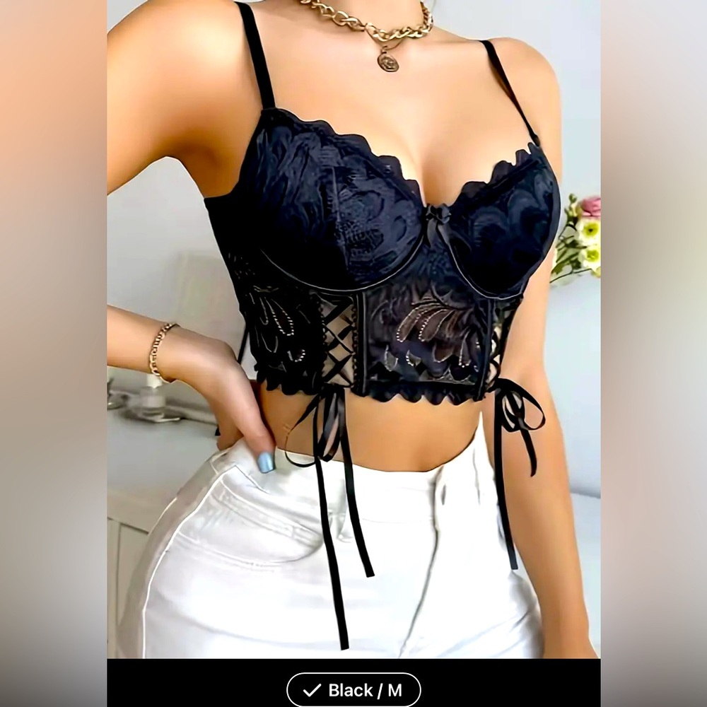Black lace corset croptop